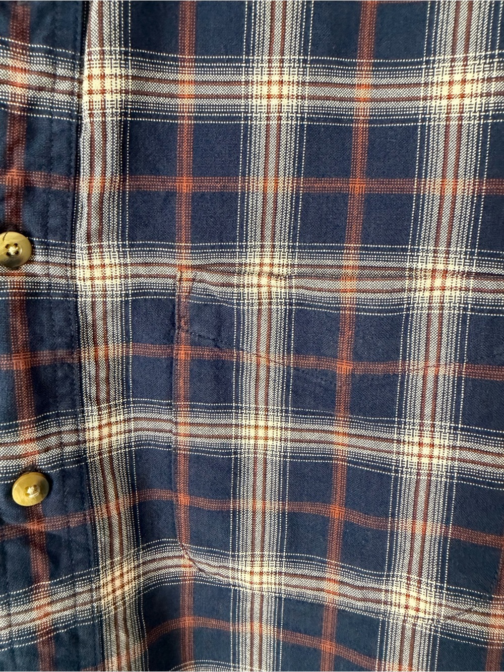 Vintage L.L. Bean Navy and Cream Plaid Heavy cotton Button-Down Shirt - Picture 3 of 10